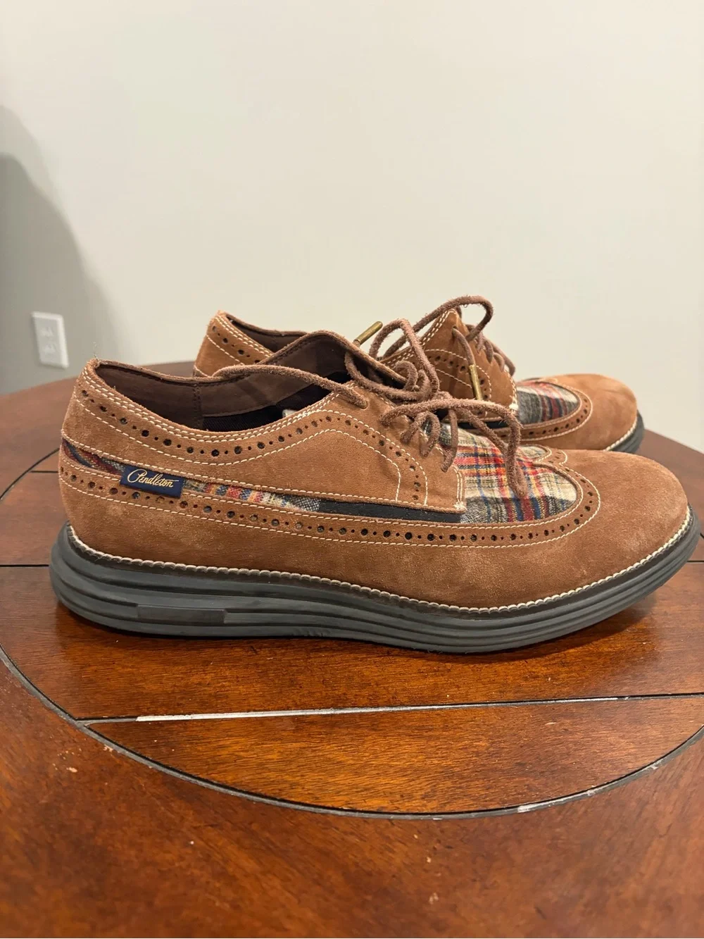 Cole Haan x Pendleton LunarGrand Wingtip Oxford Brown Suede Plaid Men’s Size 10